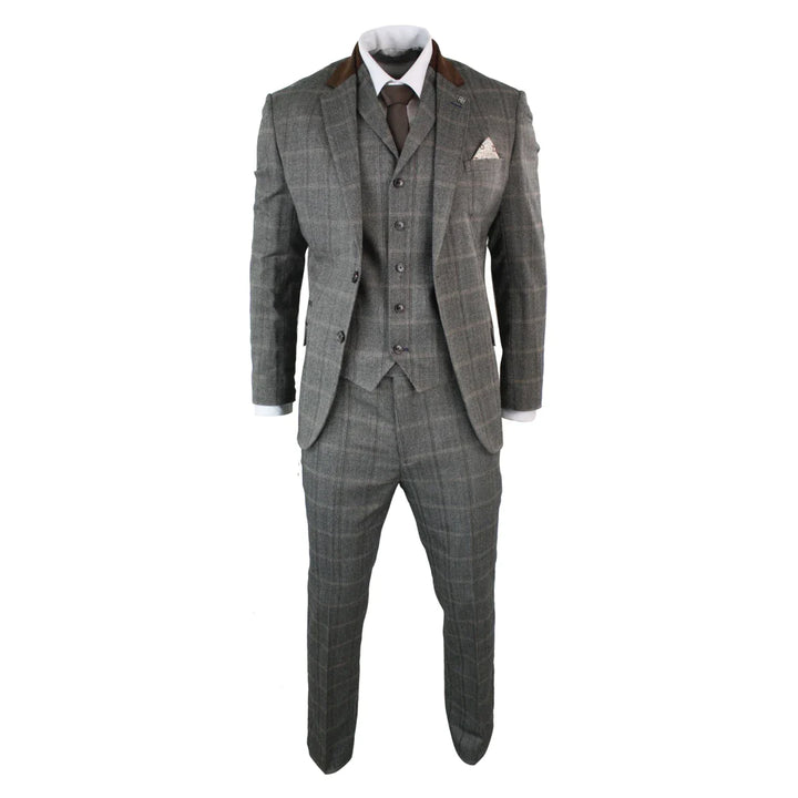 Cavani - 3 Piece Brown Check Tweed Suit