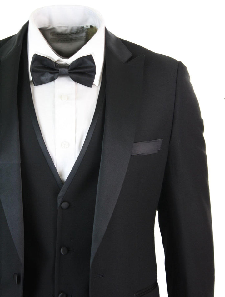 Mens 3 Piece Black Classic Satin Tuxedo