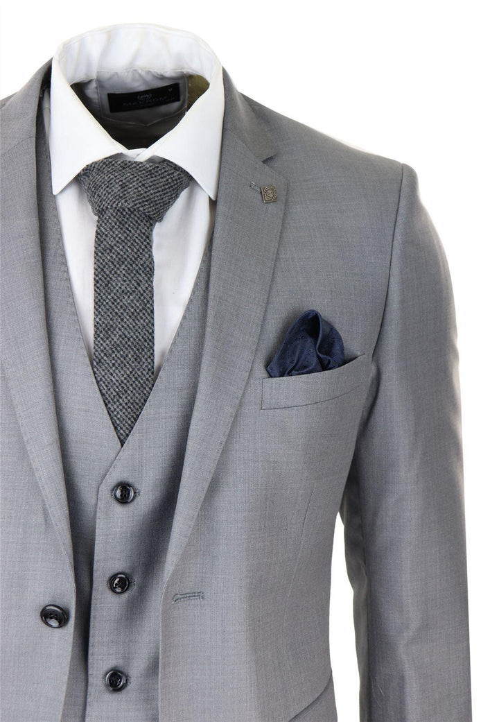 Mens Light Grey 3 Piece Suit Classic Stitch Wedding Summer Prom Classic Grooms